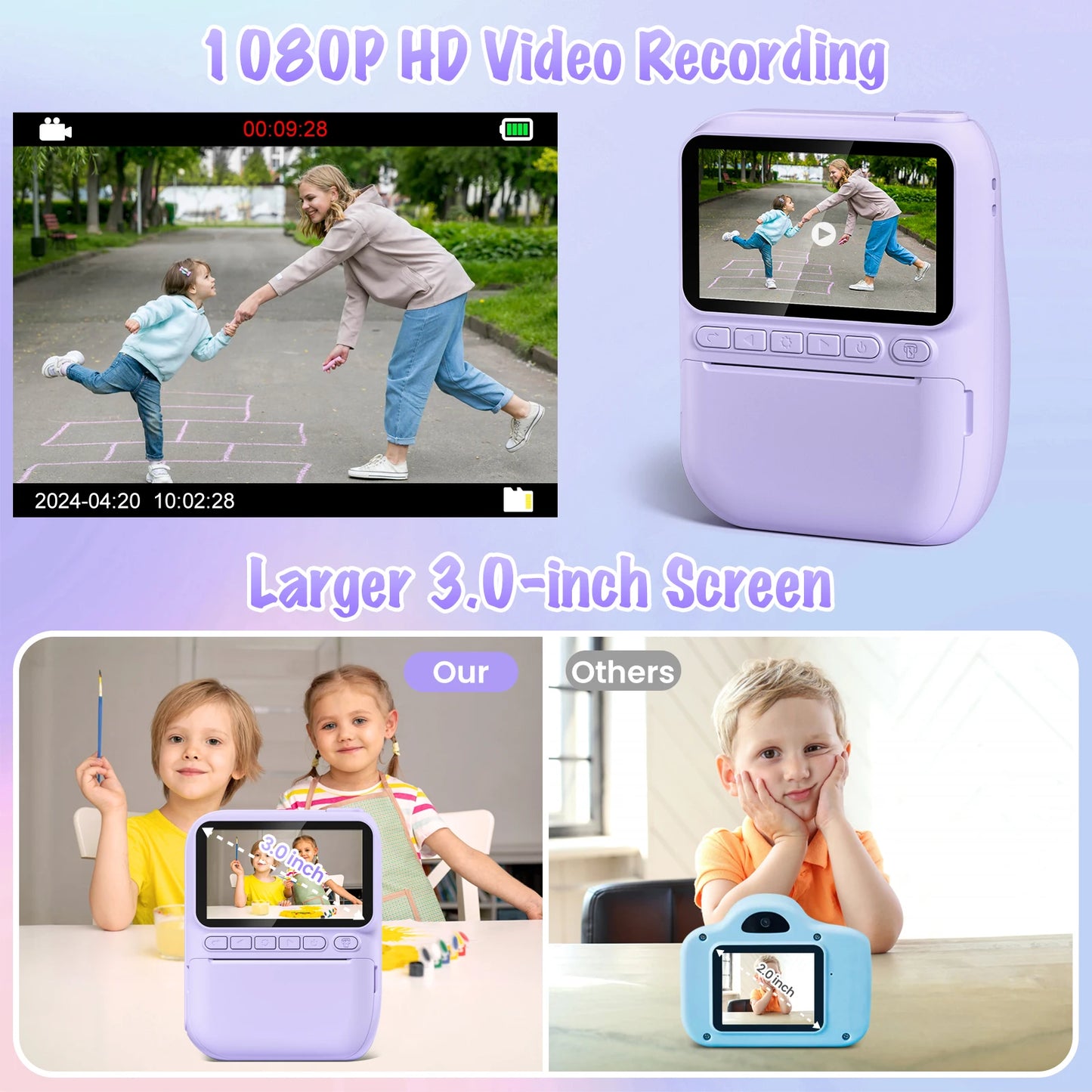 DIAMOOKY Kids Digital Camera LCD Instant Print 32MP HD