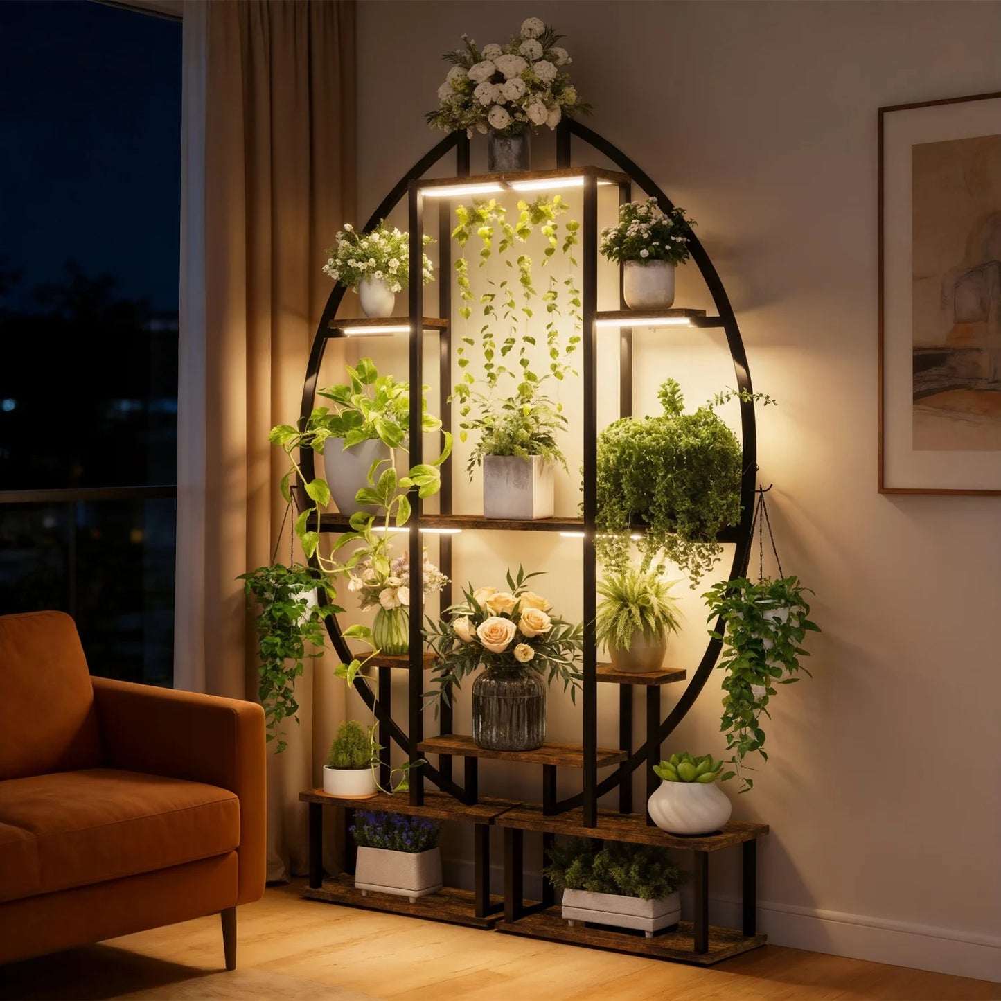 Seven Tier Half Moon Metal Plant Stand And Flower Rack