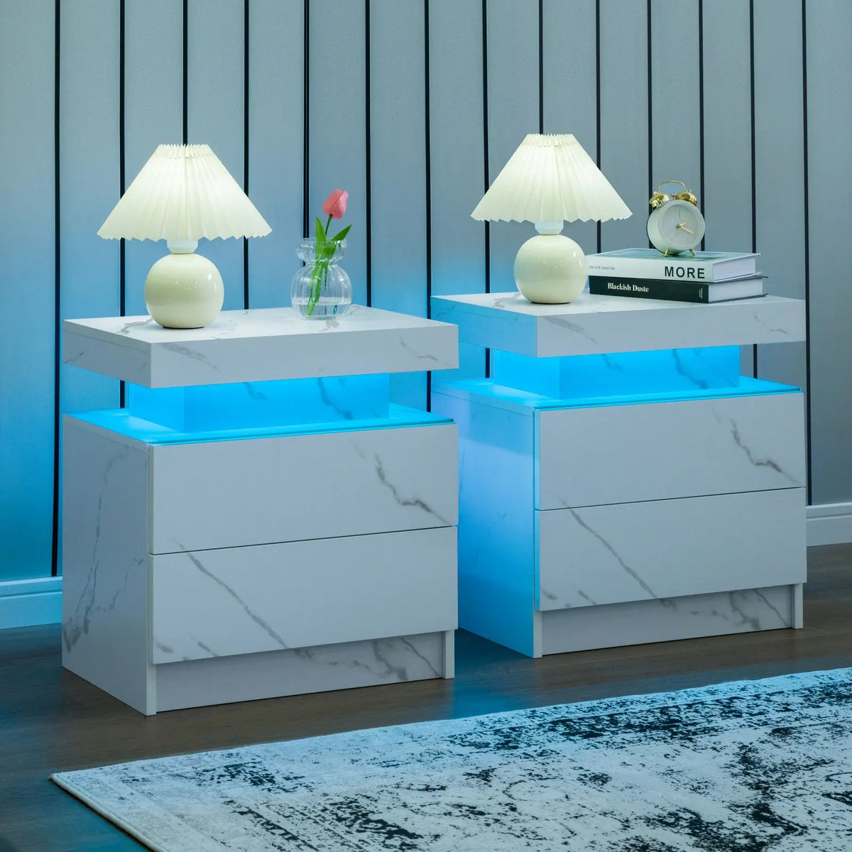 Cubehom LED Nightstand Set with Two Drawers for Bedroom Furniture