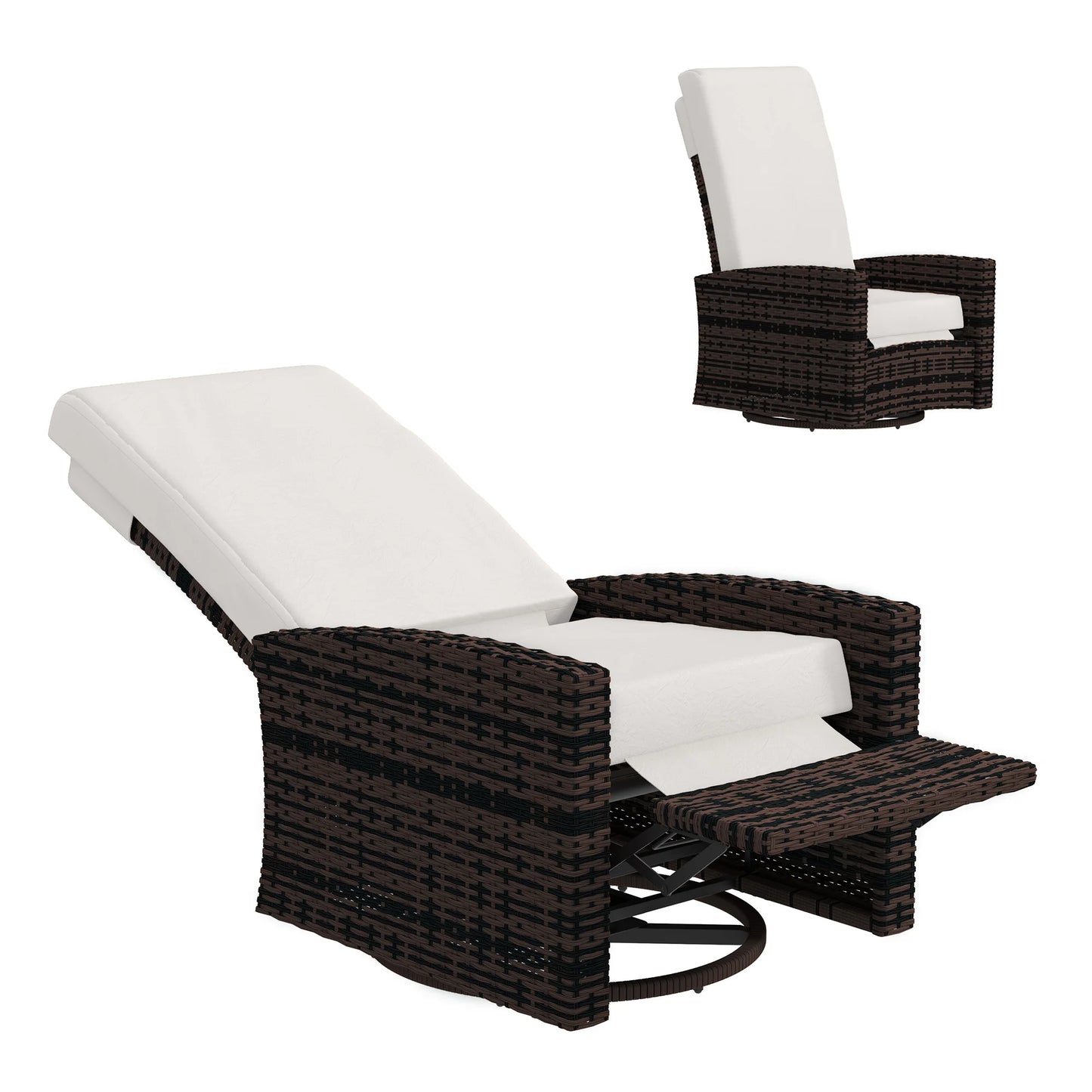 Outsunny Rattan Outdoor Swivel Recliner Chair With Cushions