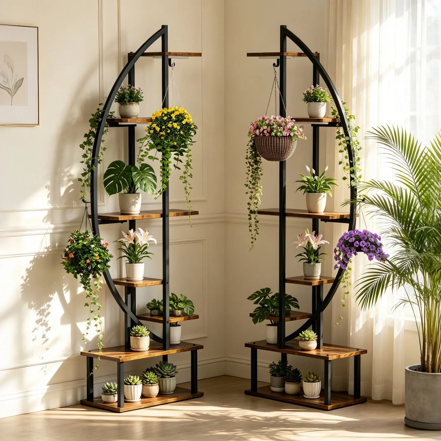 Seven Tier Half Moon Metal Plant Stand And Flower Rack