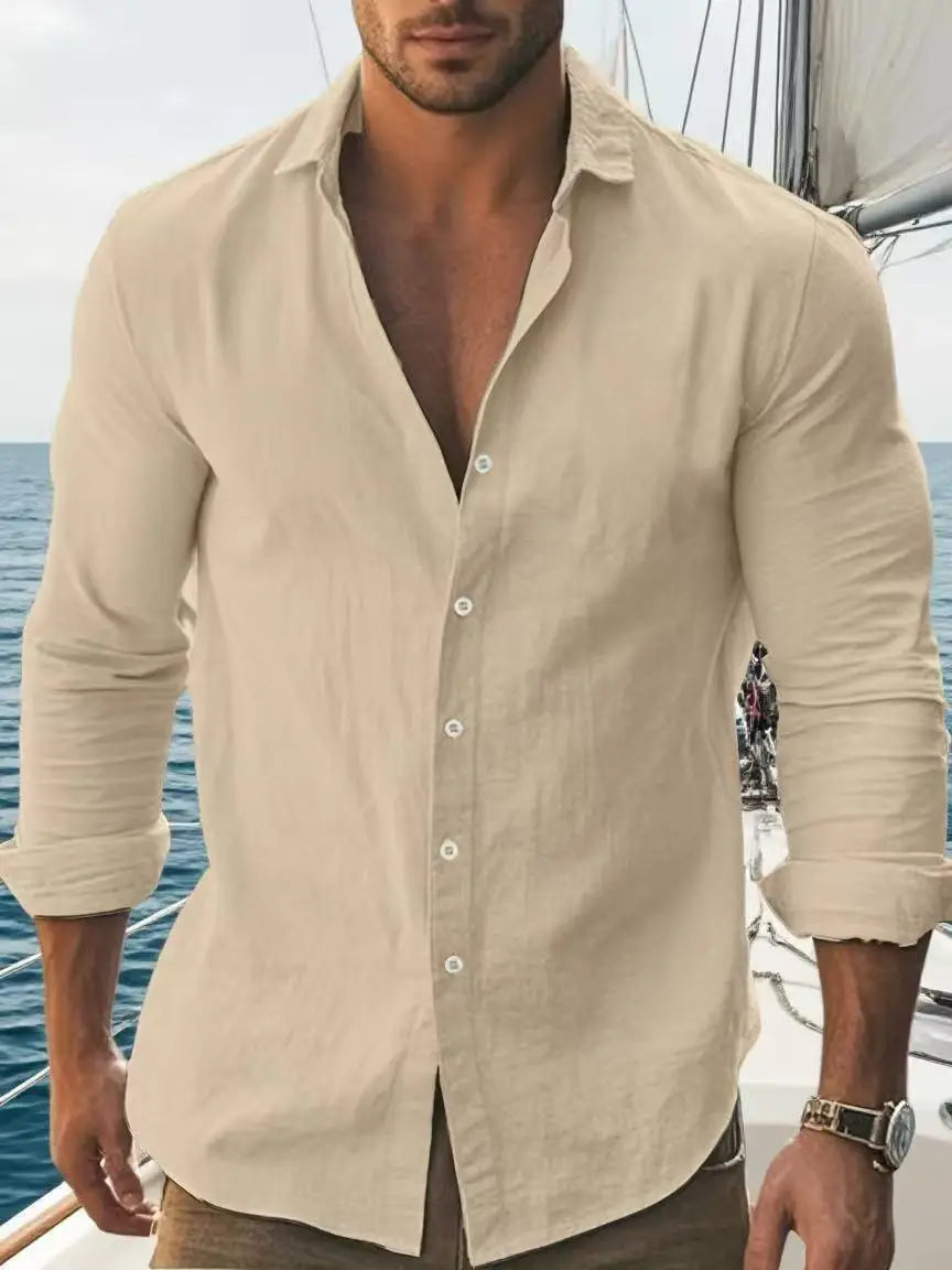 Men's Cotton Long Sleeve Shirt With Classic Collar Slim Fit