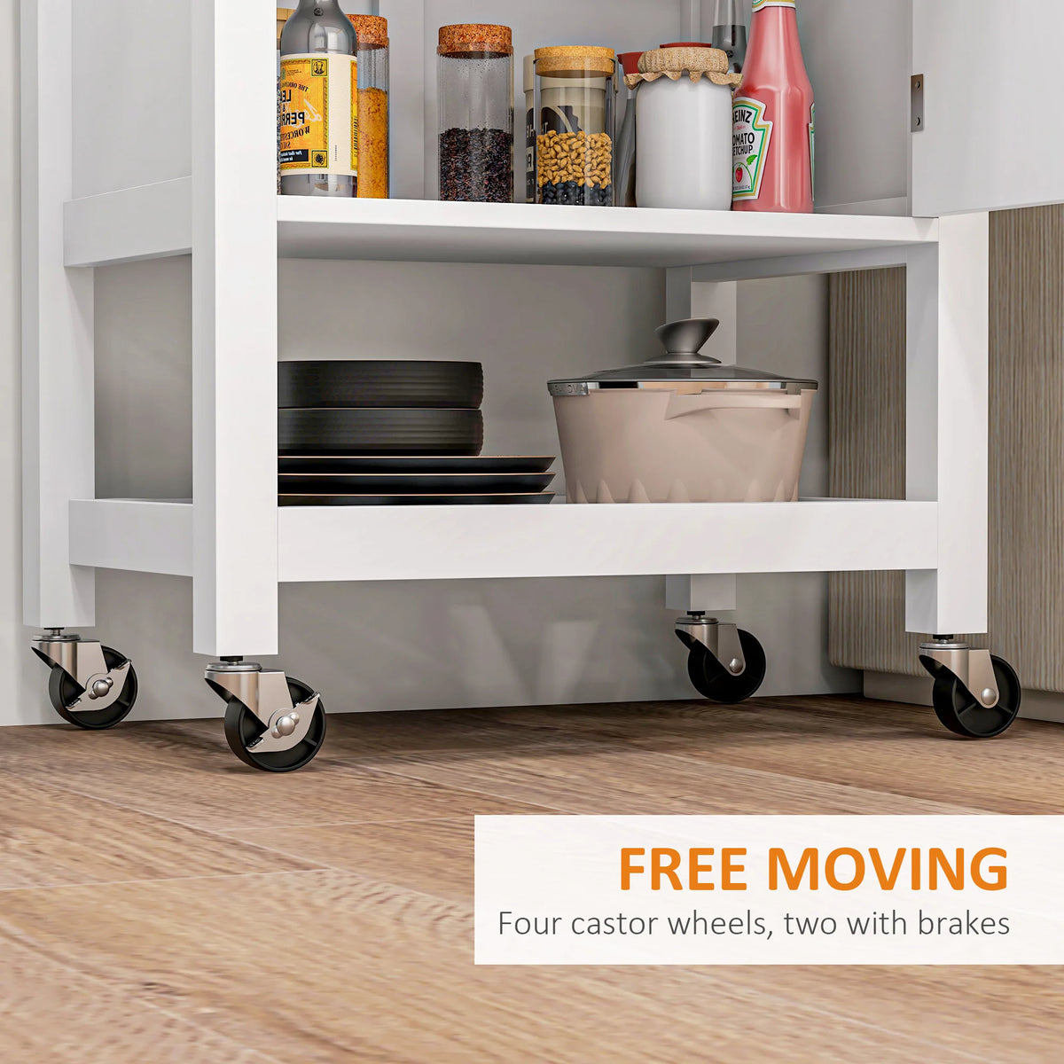 HOMCOM Rolling Kitchen Cart With Storage Drawer And Cabinet