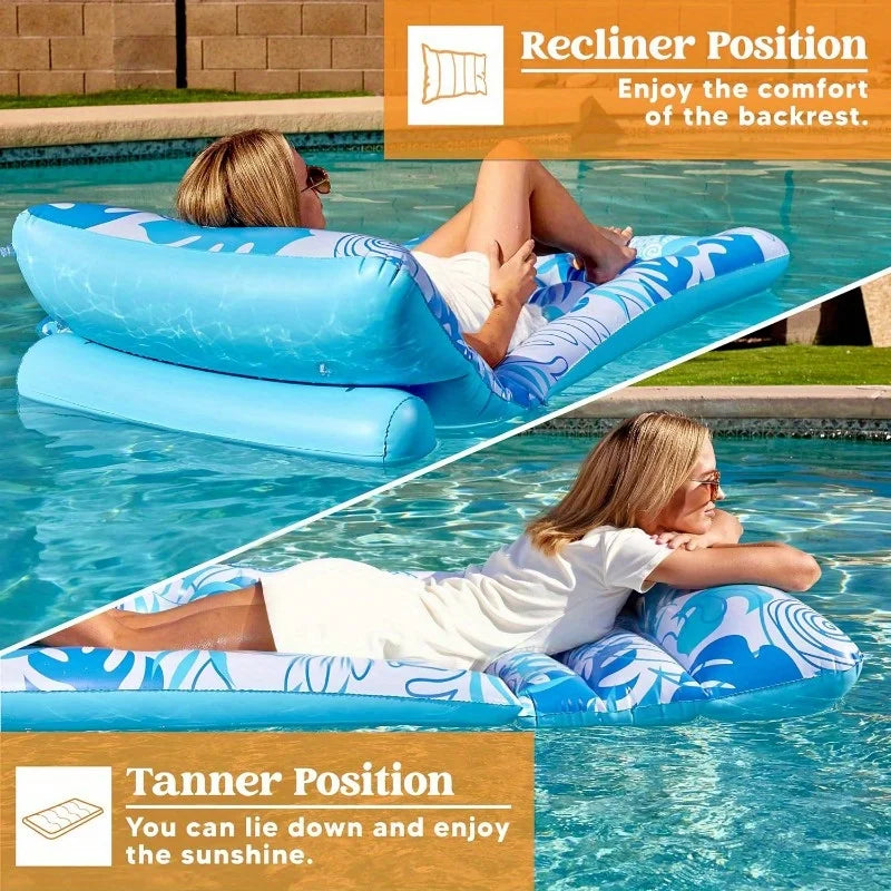 Joyfy Adjustable Backrest Pool Float Tropical Leaves Lounger Cup Holders