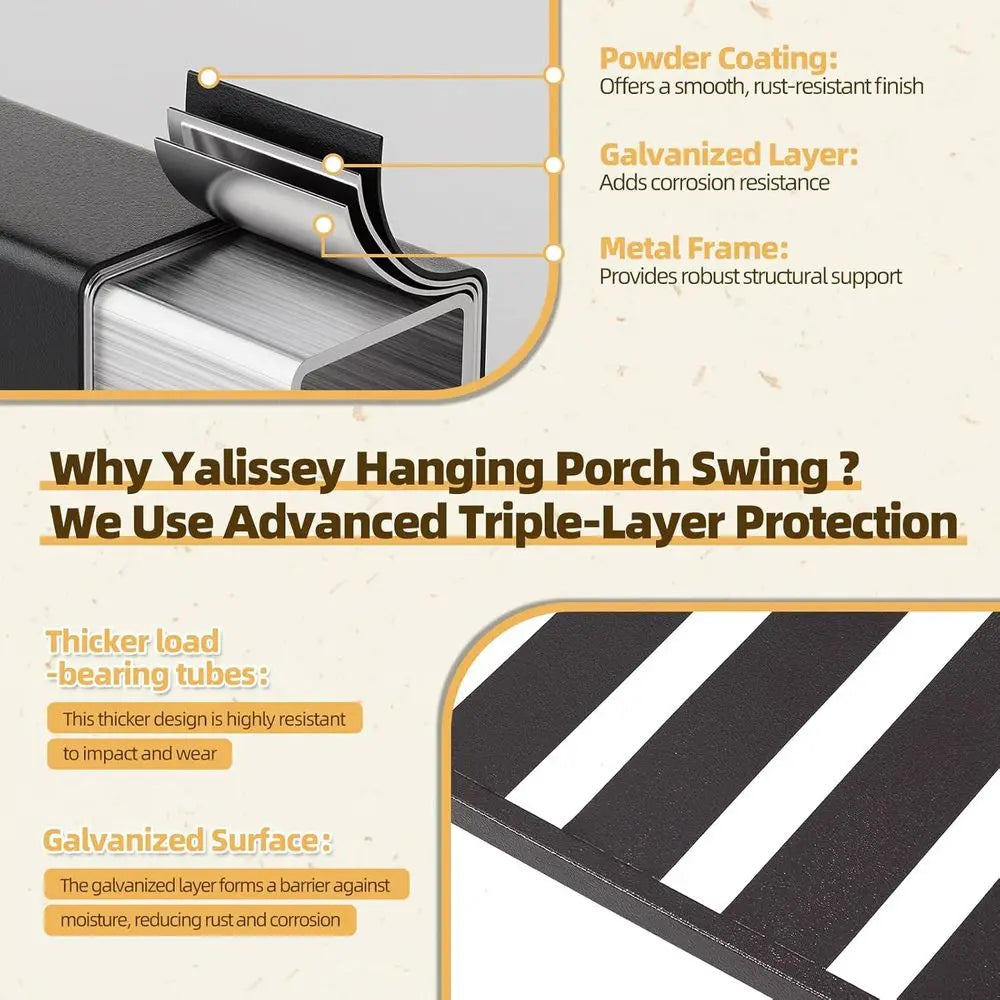Three Seat Hanging Porch Swing With Cup Holders And Cushions