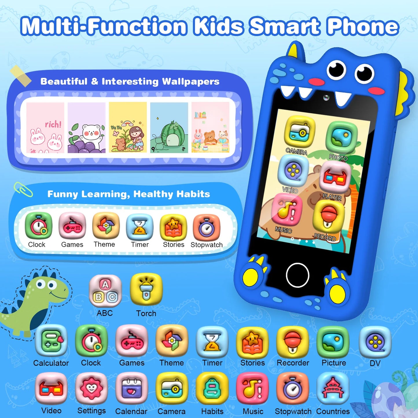 SANMERSEN Dinosaur Kids Smart Phone Educational Toy For Ages 3-6