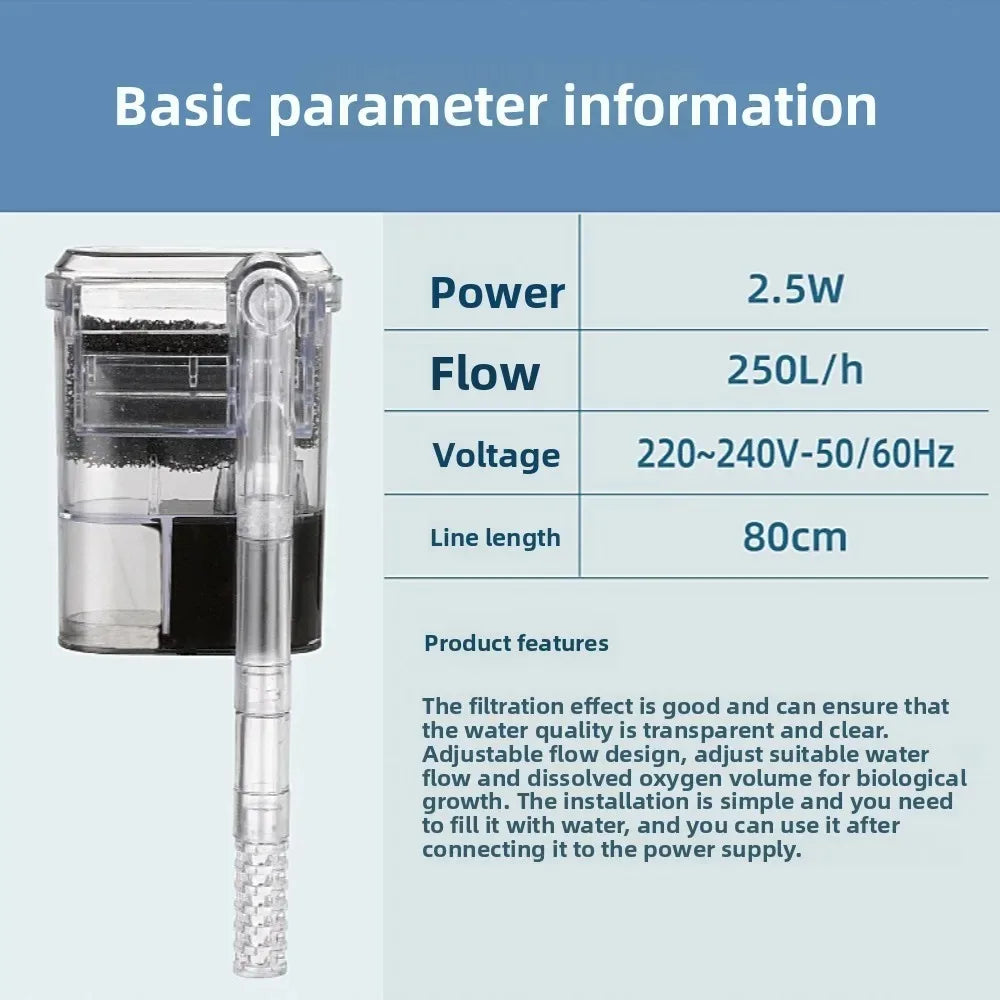 USB Powered Mini Aquarium Filter 250 LPH For Small Tanks