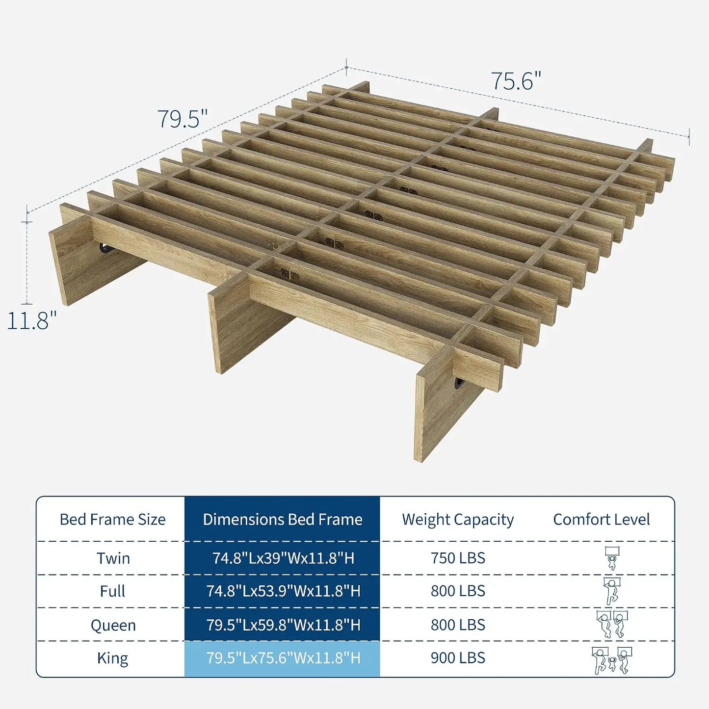 HiMISS Low Profile Wood Platform Bed Frame No Box Spring