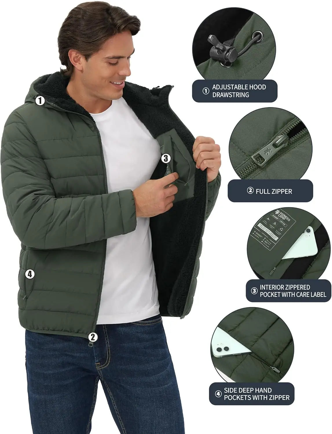 Pioneer Camp Men's Sherpa Lined Hooded Winter Puffer Jacket