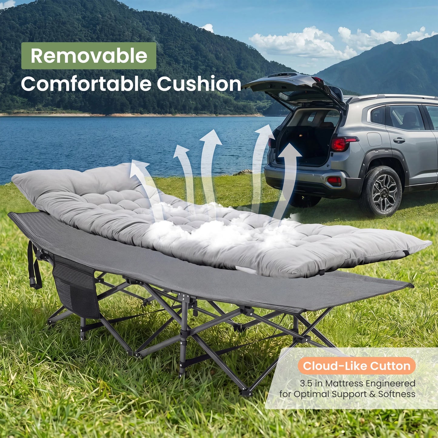 JHK Folding Camping Bed Lounge Chair With Storage Case