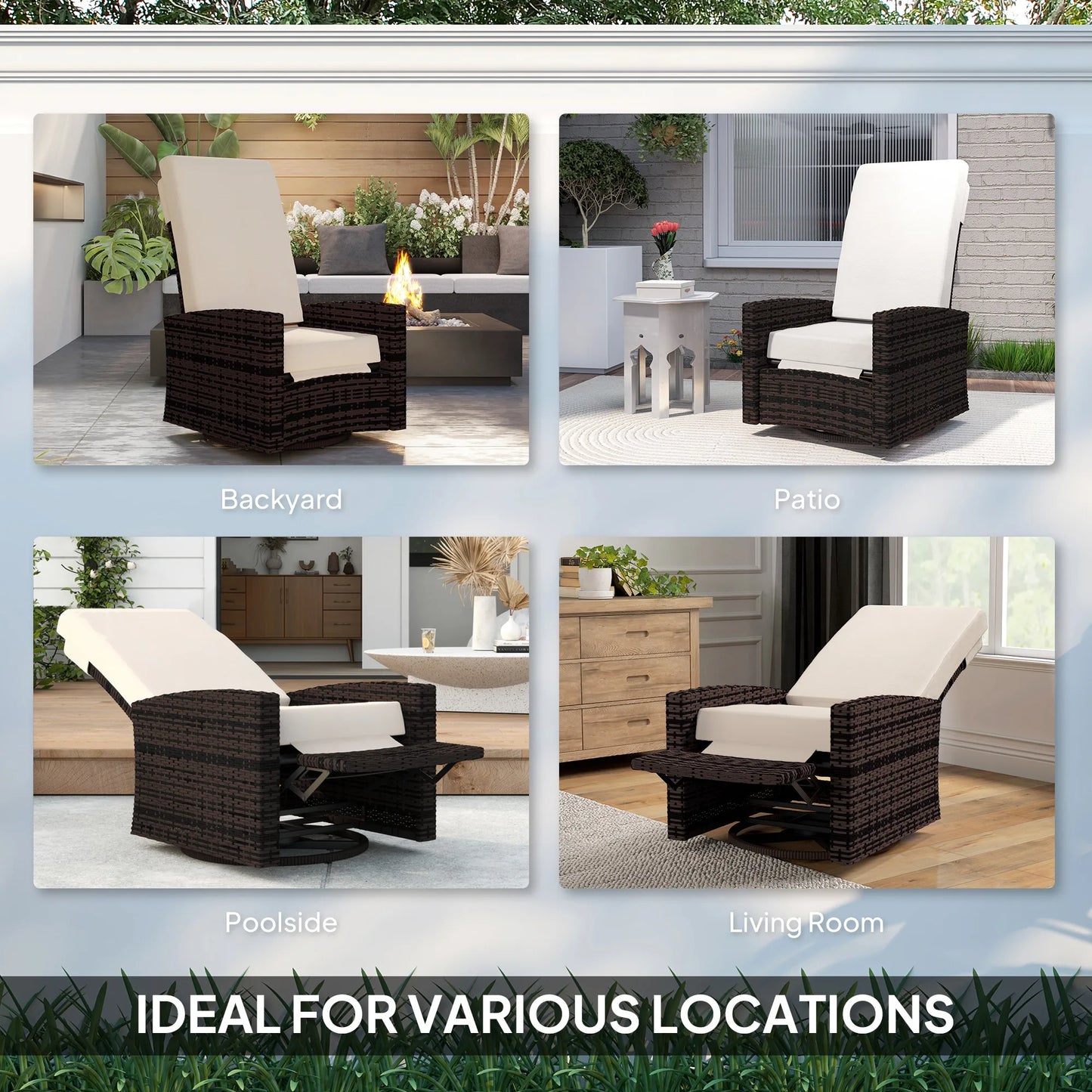 Outsunny Rattan Outdoor Swivel Recliner Chair With Cushions