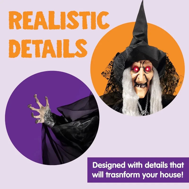 Joyfy Animated Witch Halloween Decor With Sound Activated Talking Led