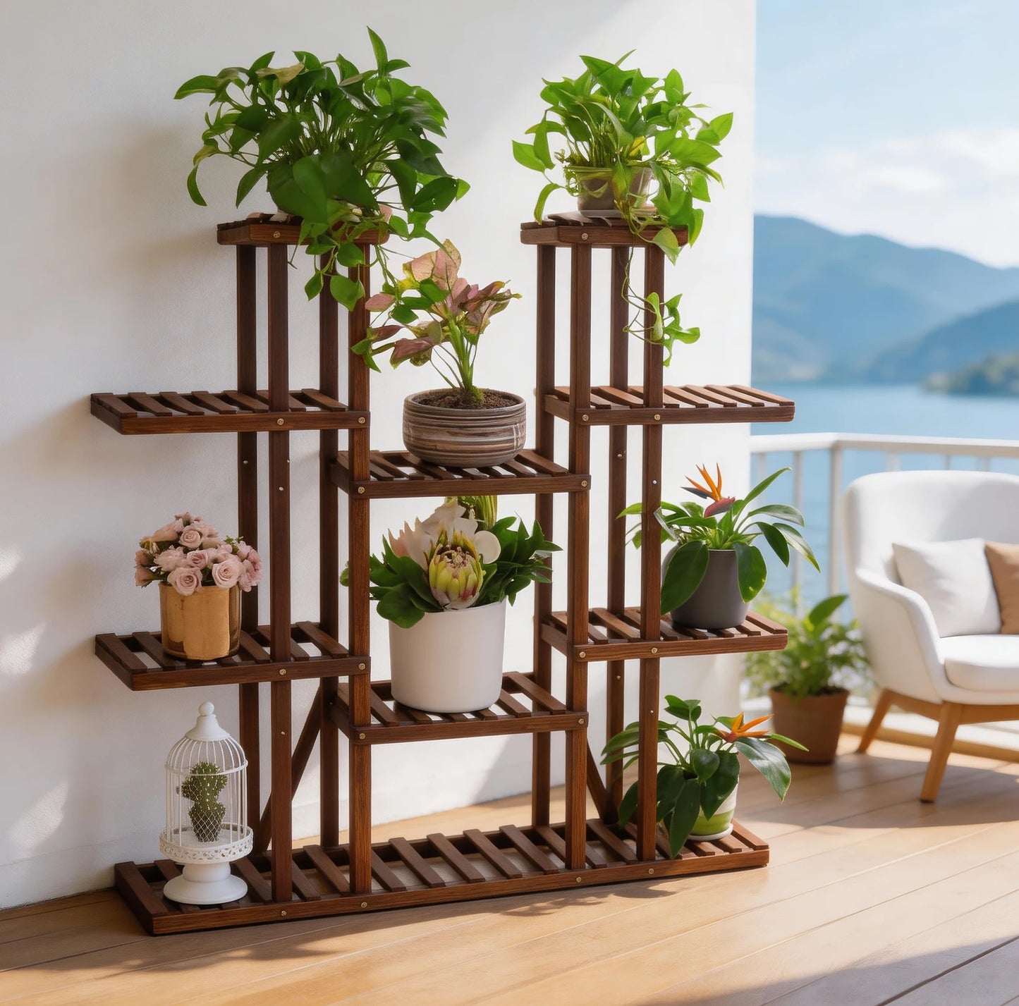 Wisfor Wood Multi Tier Plant Stand For Indoor Outdoor Decor