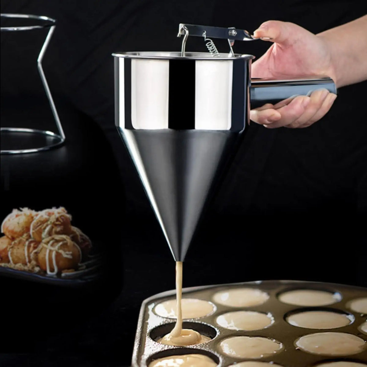 Stainless Steel Pancake Batter Dispenser With Four Nozzles And Stand