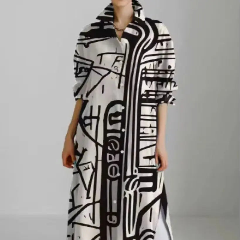 Geometric Print Sleeveless Maxi Dress With Bow Waist And Slit