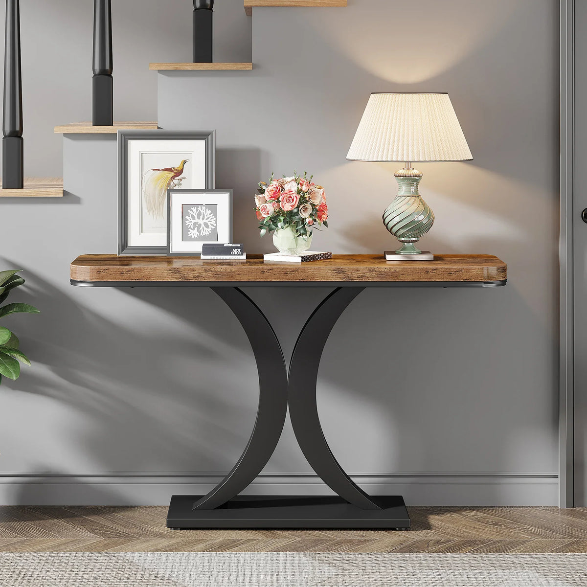 Tribesigns Industrial Console Table With Geometric Base For Entryways