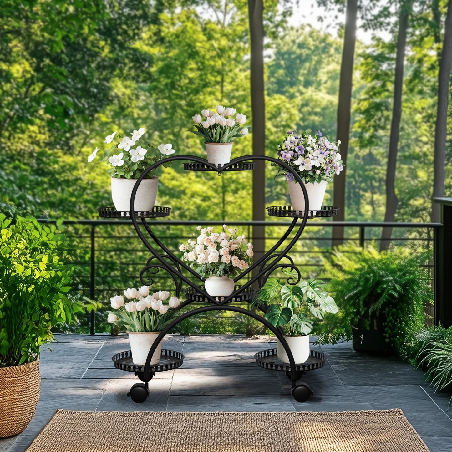Wisfor 6 Tier Heart Shape Rolling Metal Plant Stand Rack
