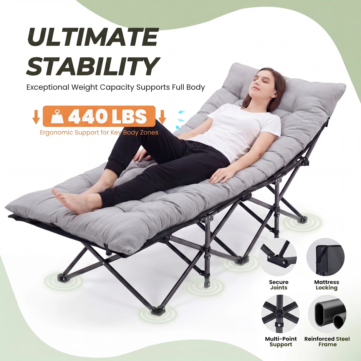JHK Folding Camping Bed Lounge Chair With Storage Case