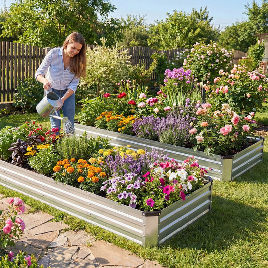 JHK Rectangular Outdoor Metal Garden Bed Planter Box Rust Resistant