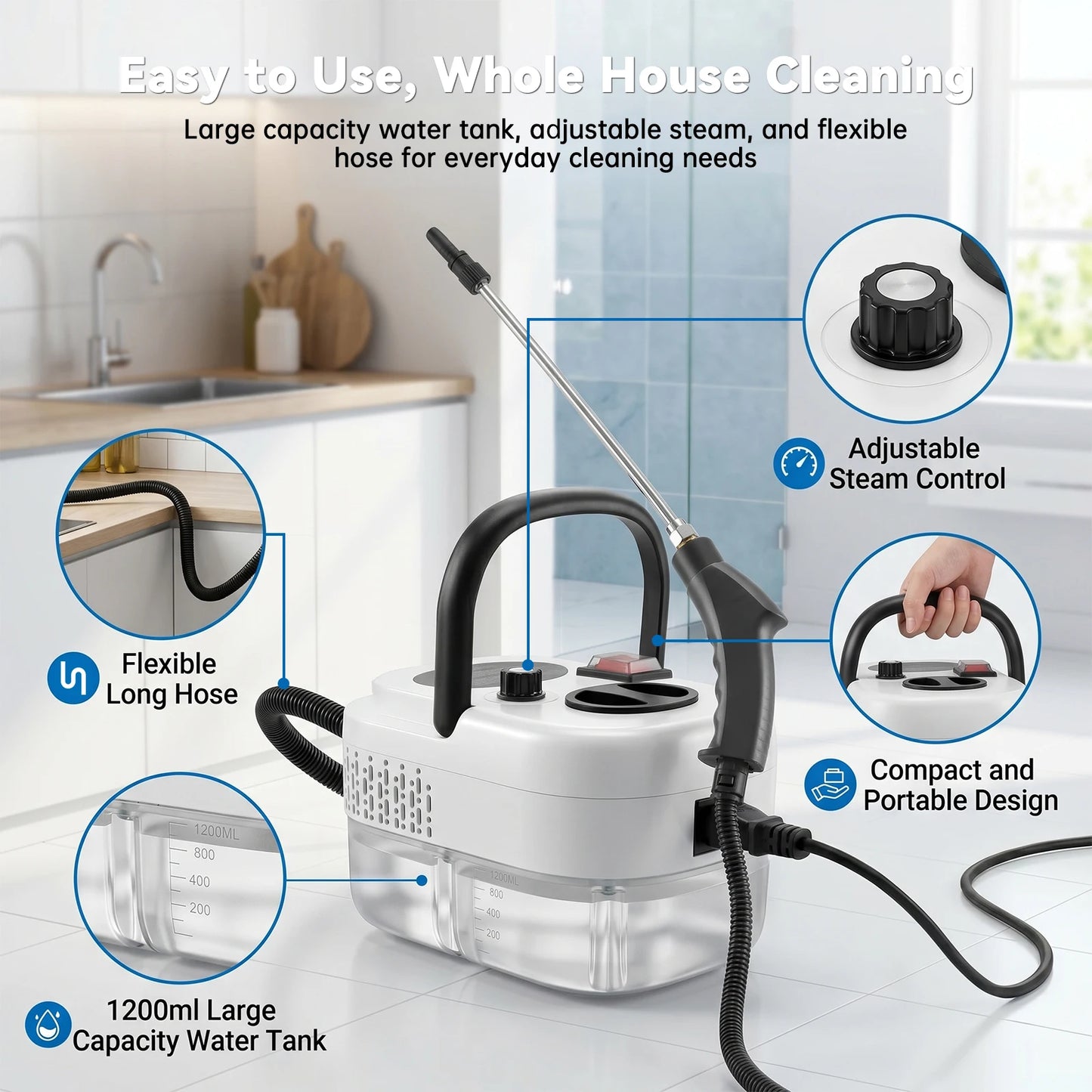 2500W Handheld Steam Cleaner 110V With Accessories US Plug