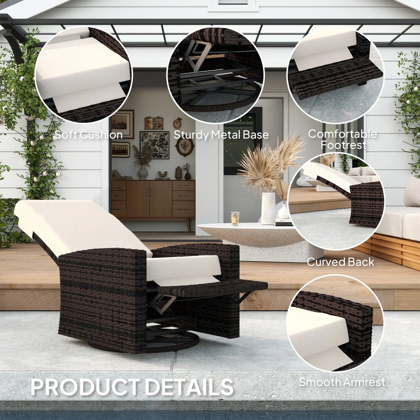Outsunny Rattan Outdoor Swivel Recliner Chair With Cushions