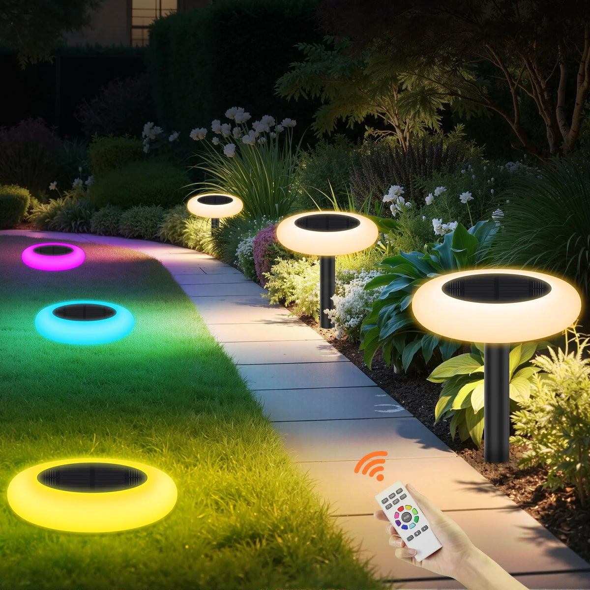 Intelamp Outdoor Solar Pathway Lights With Dusk To Dawn LED