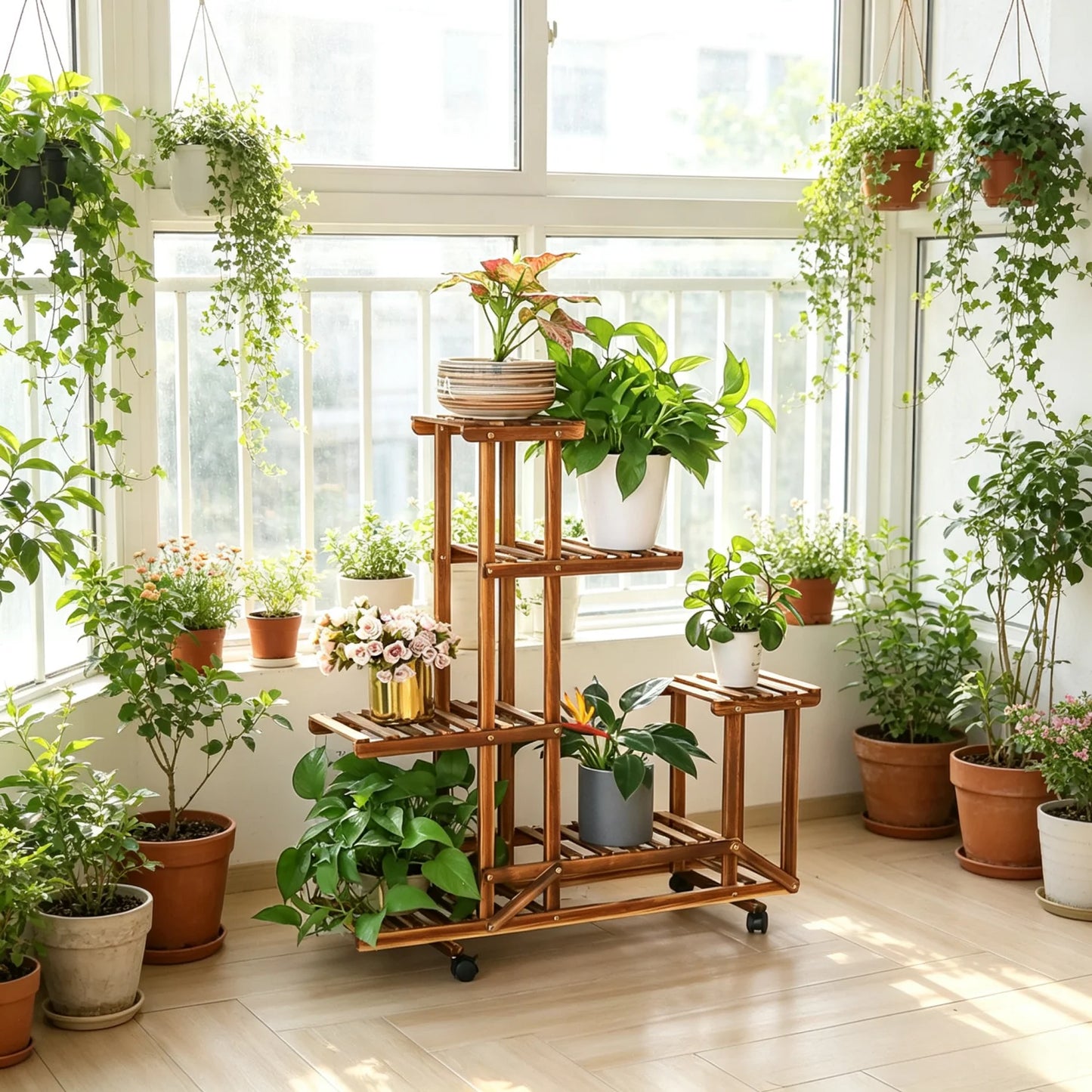 6 Tier Wooden Plant Stand Ladder Display Rack Shelf