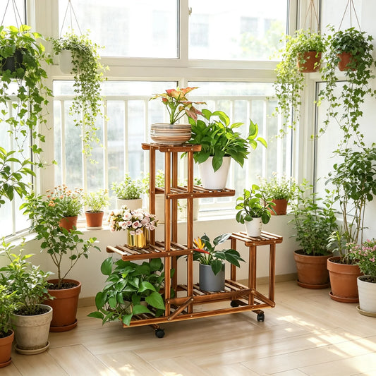 6 Tier Wooden Plant Stand Ladder Display Rack Shelf