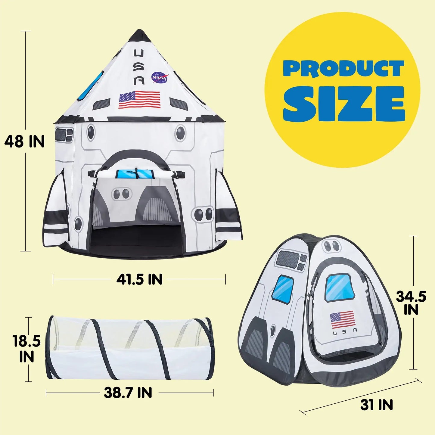 Joyfy Rocket Ship Play Tent Set With Tunnel 3 Piece