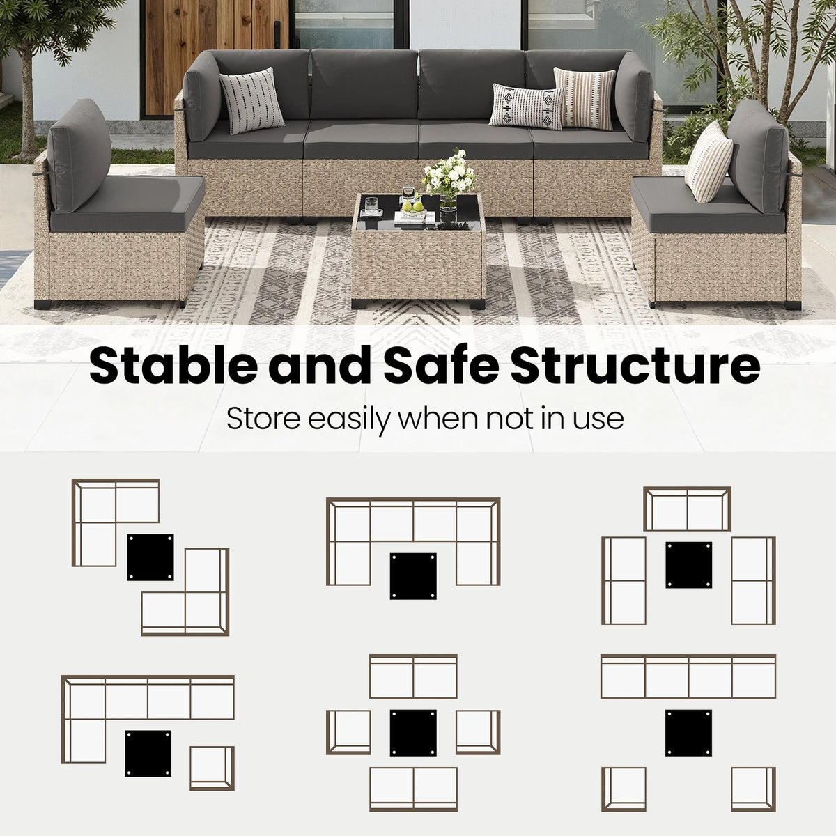 Outdoor Rattan Patio Furniture Set With Sectional Sofa And Table