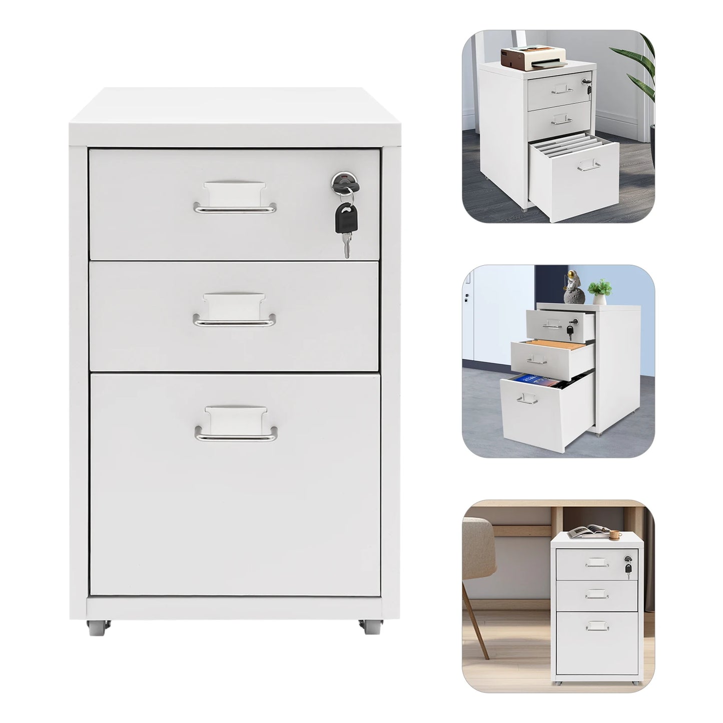 3 Tier Steel Vertical File Cabinet With Lock Mobile Office
