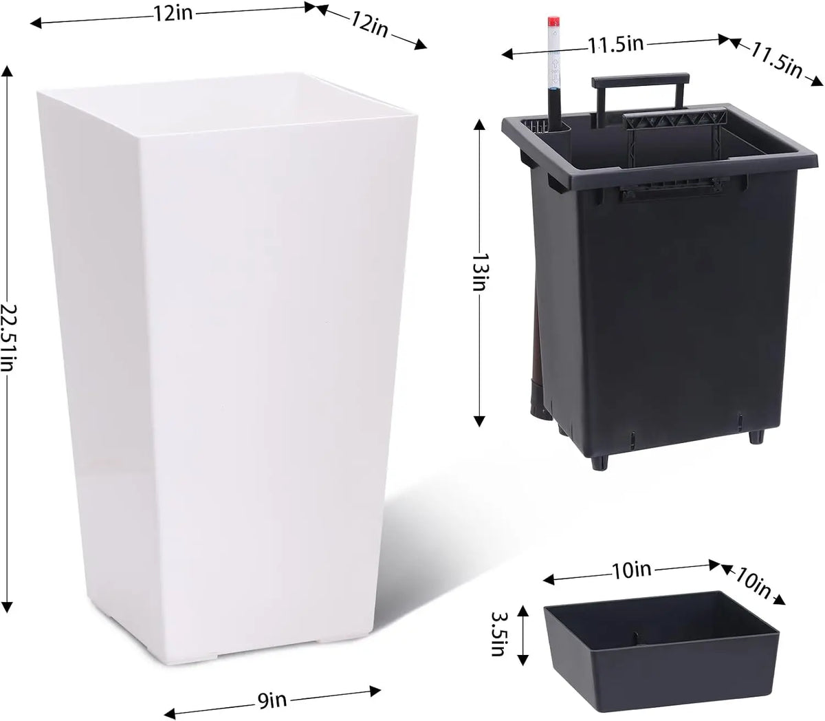 Tacleekii Modern Tall Planters With Drainage Water Monitor And Wheels