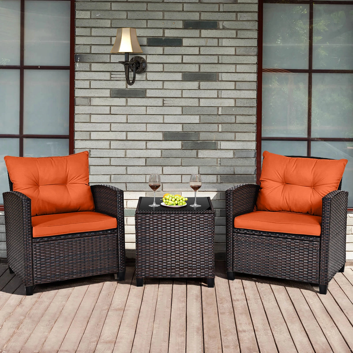 HOMASIS Outdoor Rattan Conversation Furniture Set With Cushions