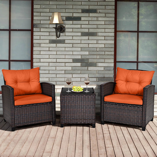 HOMASIS Outdoor Rattan Conversation Furniture Set With Cushions