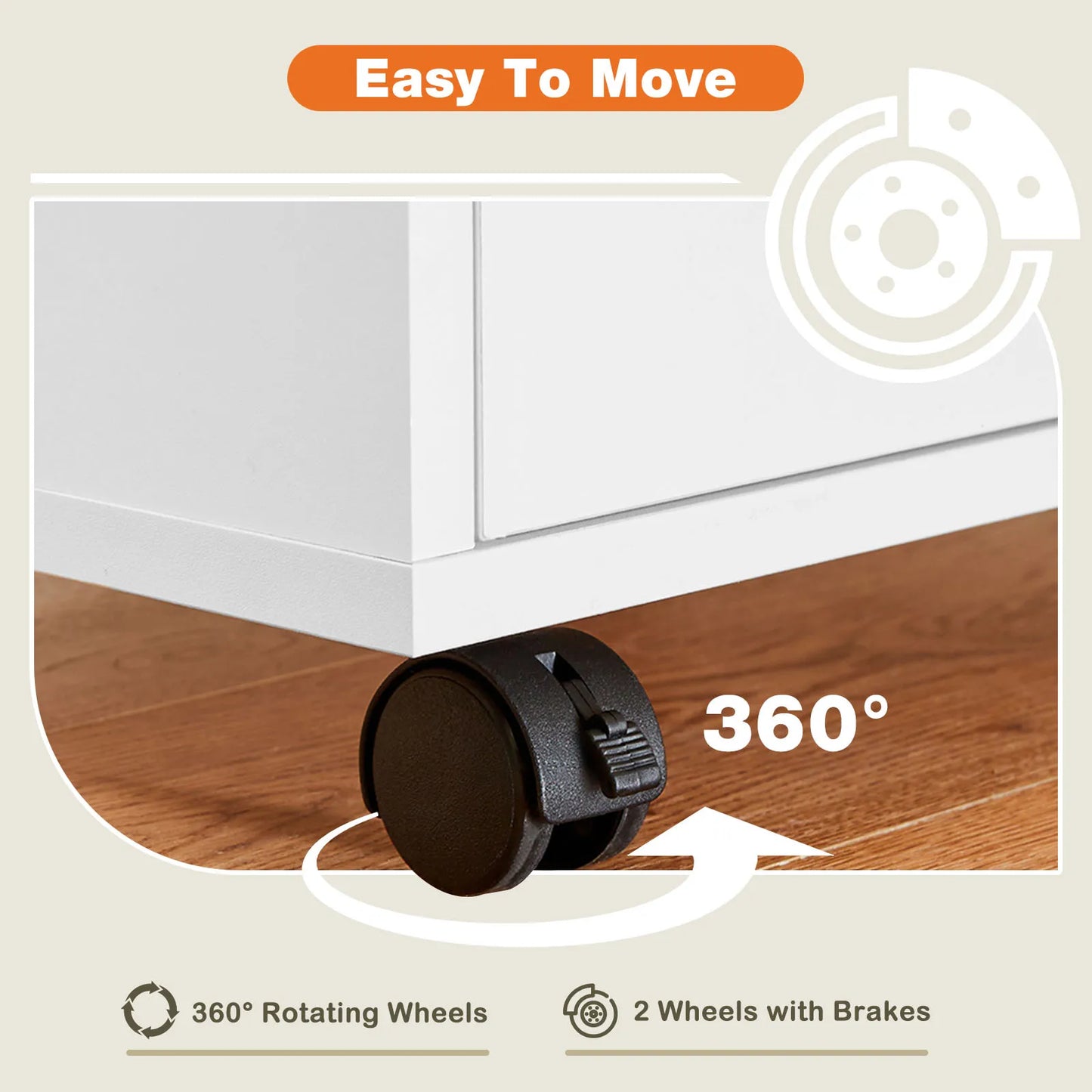JHK Wood Nightstand 5 Drawer Cabinet On Wheels For Bedroom