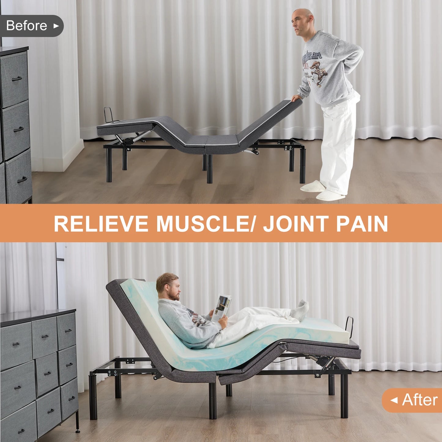 JHK Ergonomic Zero Gravity Adjustable Bed Frame With USB Ports