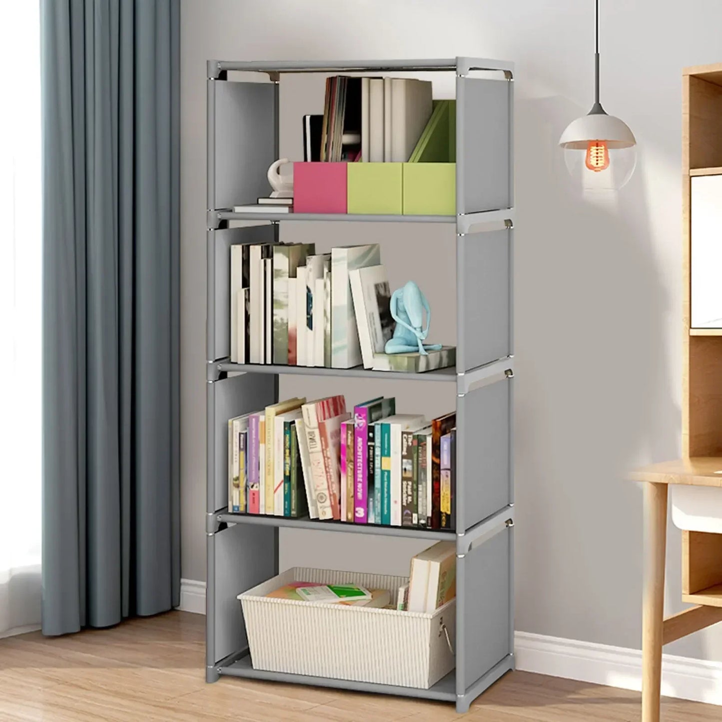 Bymaocar 4-Tier Woven Fabric Bookcase Shelf Storage Unit