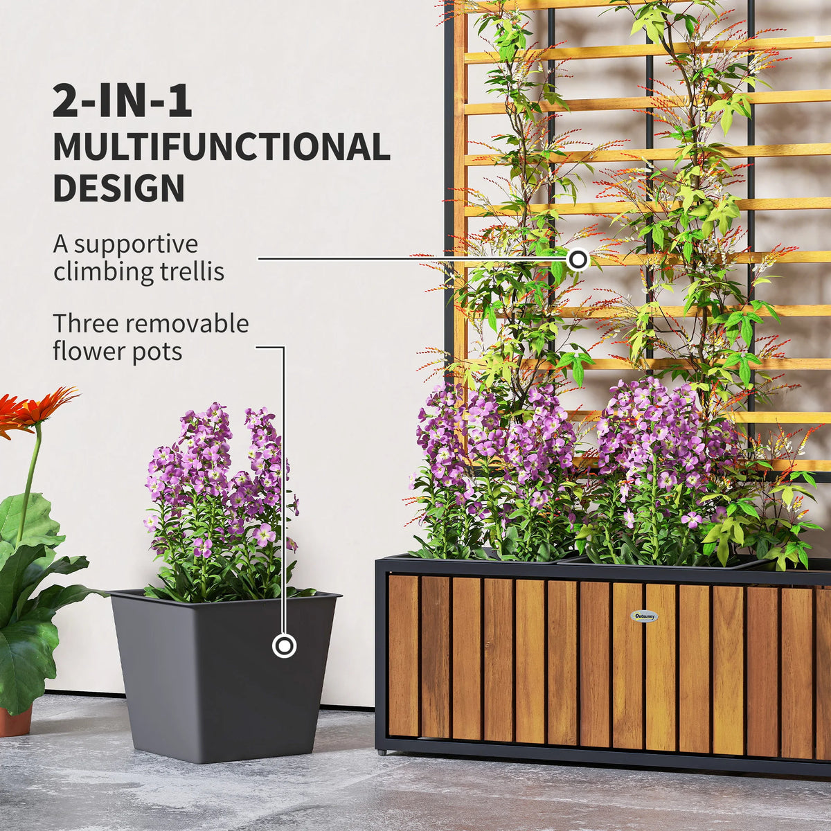 Outsunny Raised Garden Bed With Trellis And Removable Planters
