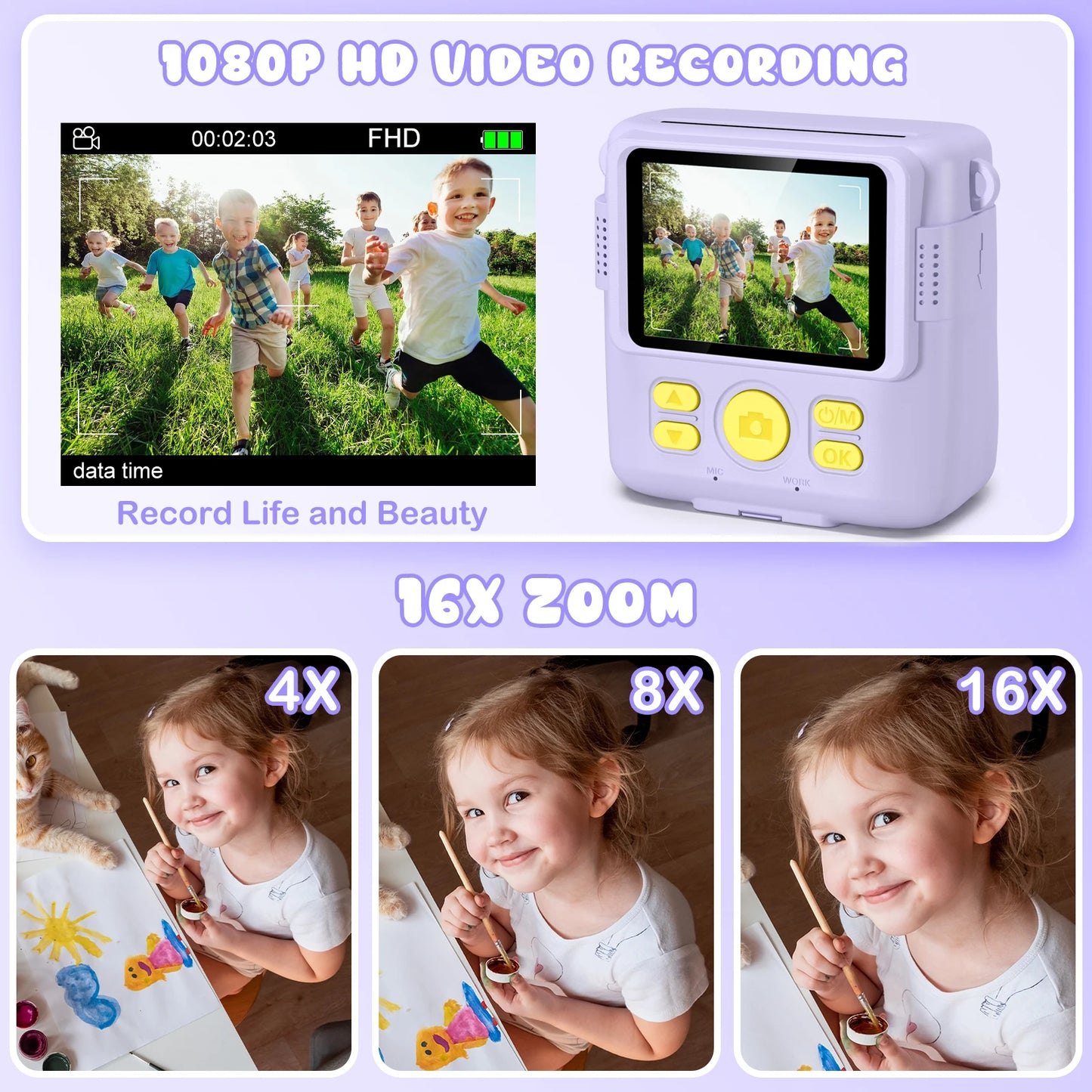 DIAMOOKY CN Kids Digital Camera 1080P Instant Print Toy