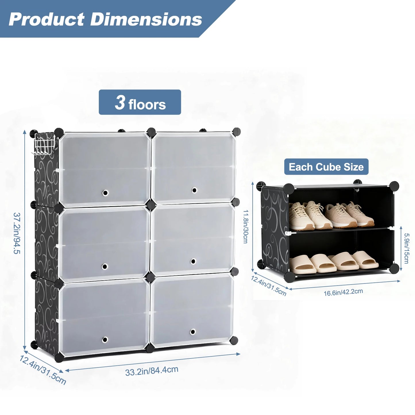 JHK 6-Tier Plastic Stackable Shoe Storage Cabinet With Doors
