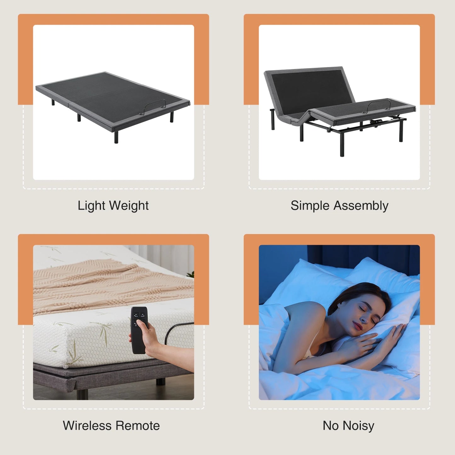 JHK Ergonomic Zero Gravity Adjustable Bed Frame With USB Ports