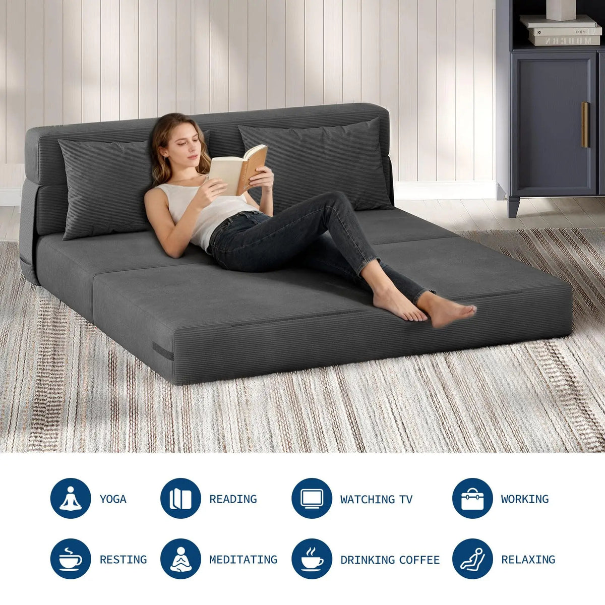 HobbyLane Convertible Corduroy Loveseat Sofa Bed With Throw Pillow