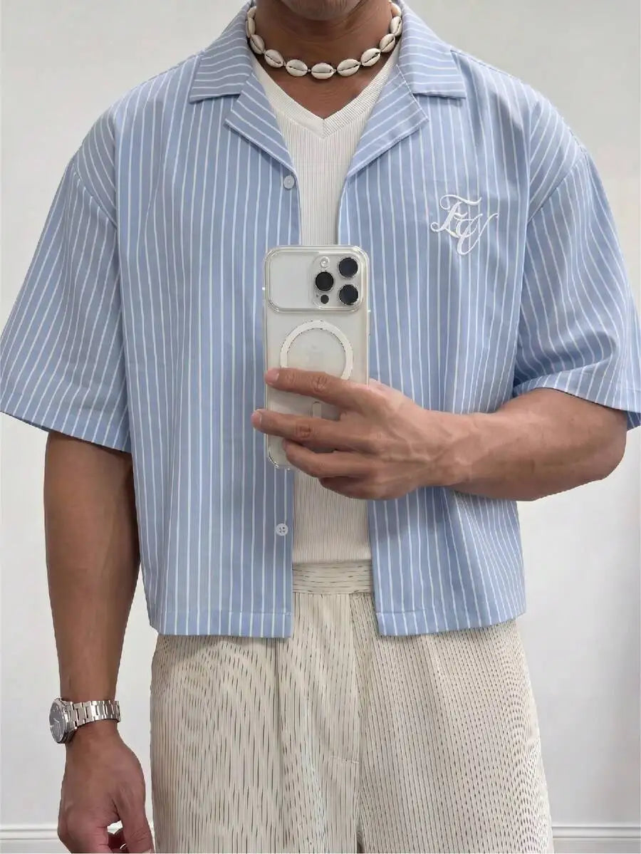 Men Patchwork Corduroy Short Sleeve Shirt Casual Daily Wear