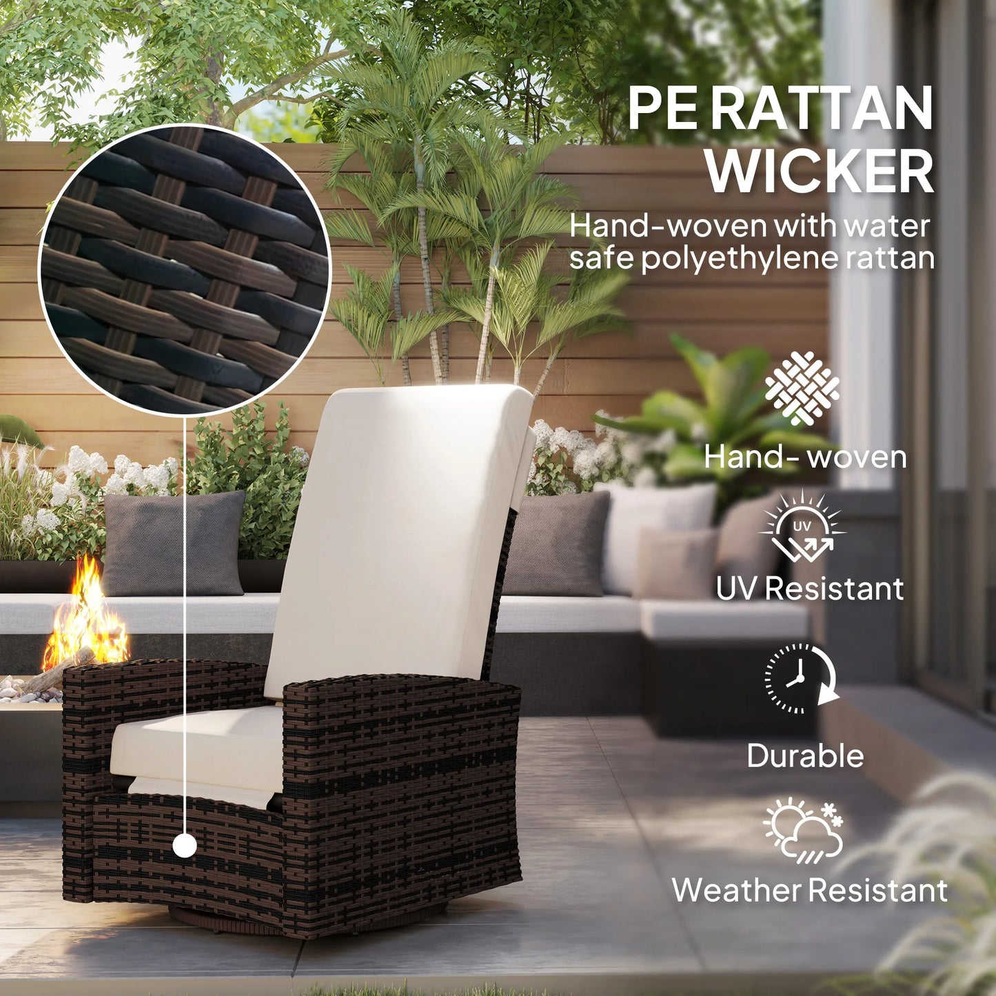 Outsunny Rattan Outdoor Swivel Recliner Chair With Cushions