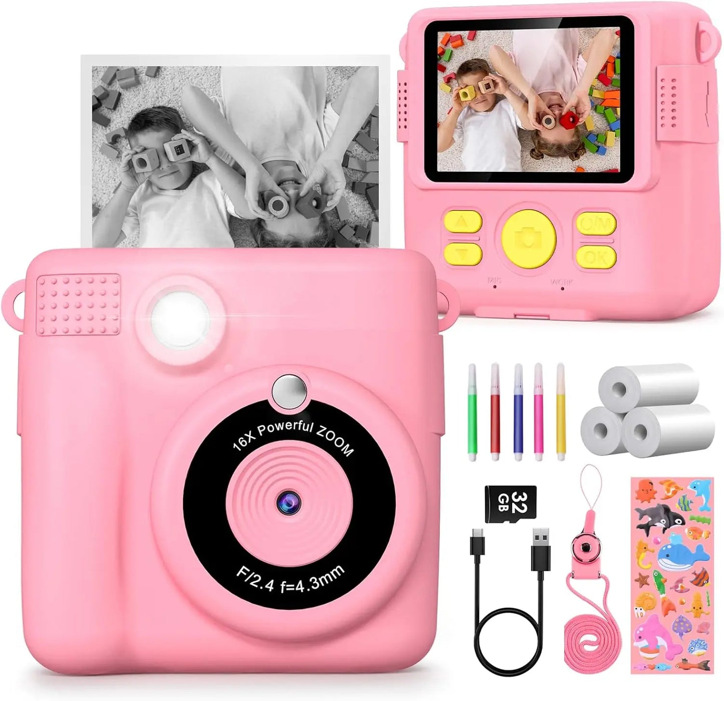 DIAMOOKY CN Kids Digital Camera 1080P Instant Print Toy