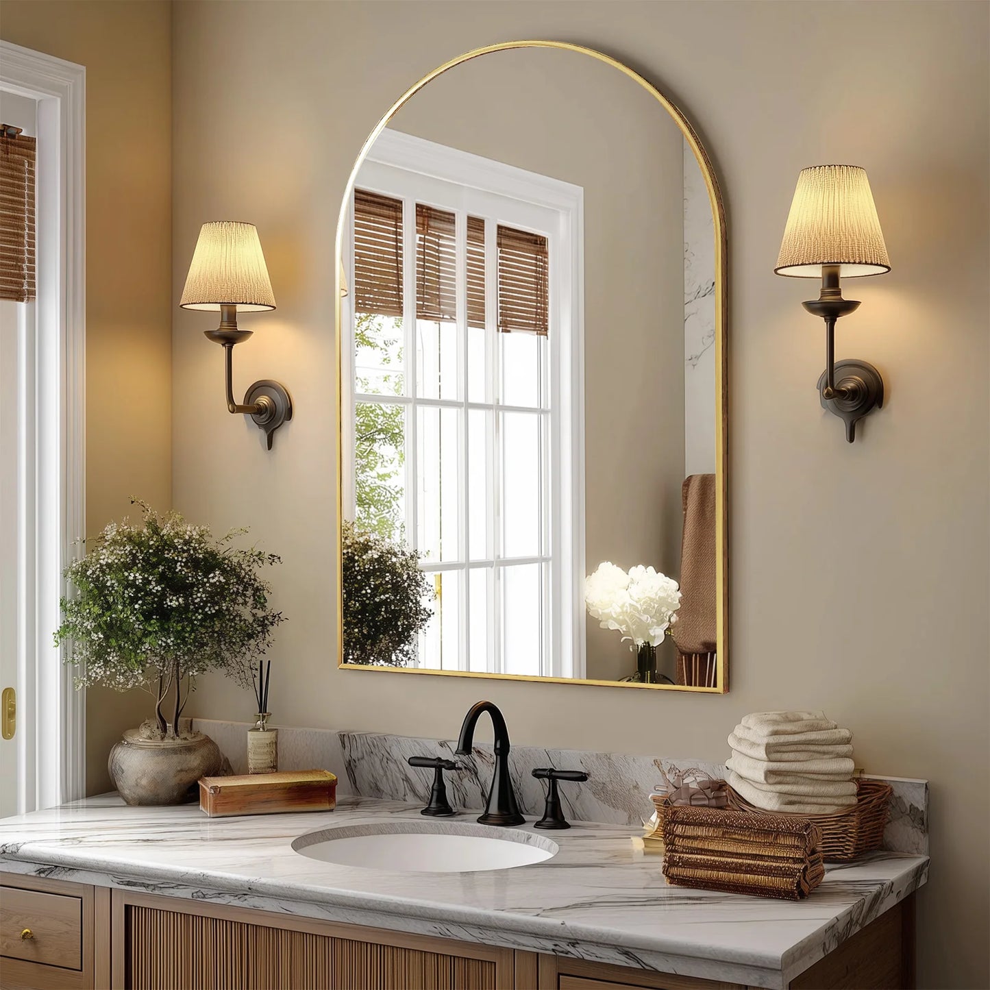 Jhk Arched Metal Framed Bathroom Wall Mirror Modern Glass Decor