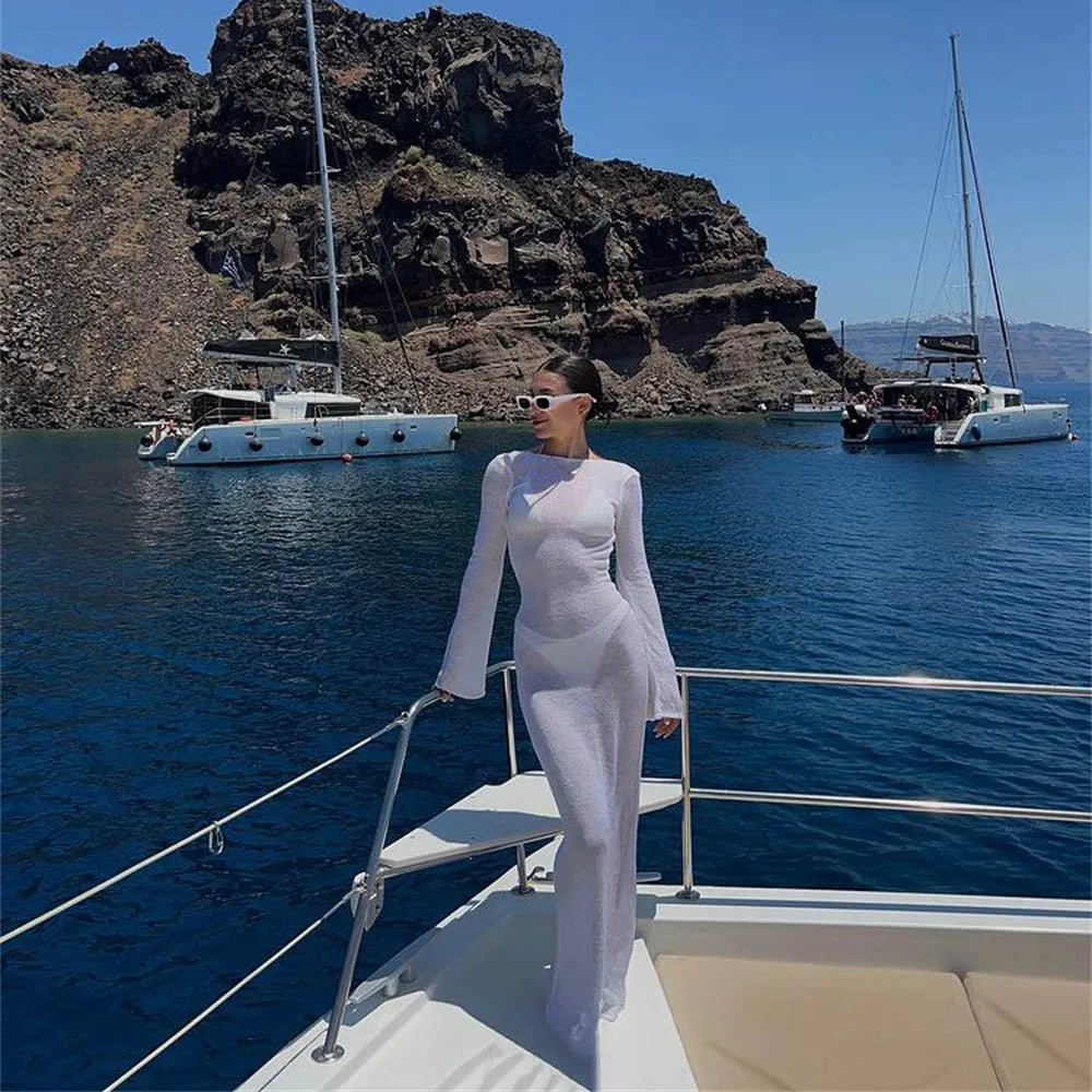 Women's Wrapped Beach Dress Backless See Through Cover Up