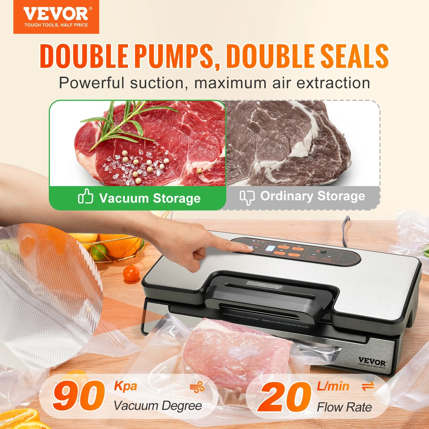 Succebuy 130W Vacuum Sealer With Bags For Kitchen Food Preservation