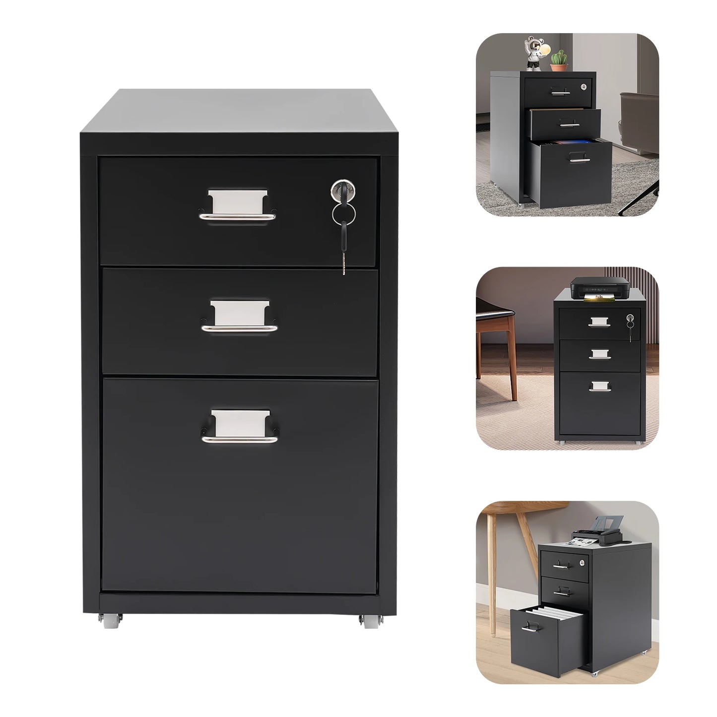 3 Tier Steel Vertical File Cabinet With Lock Mobile Office