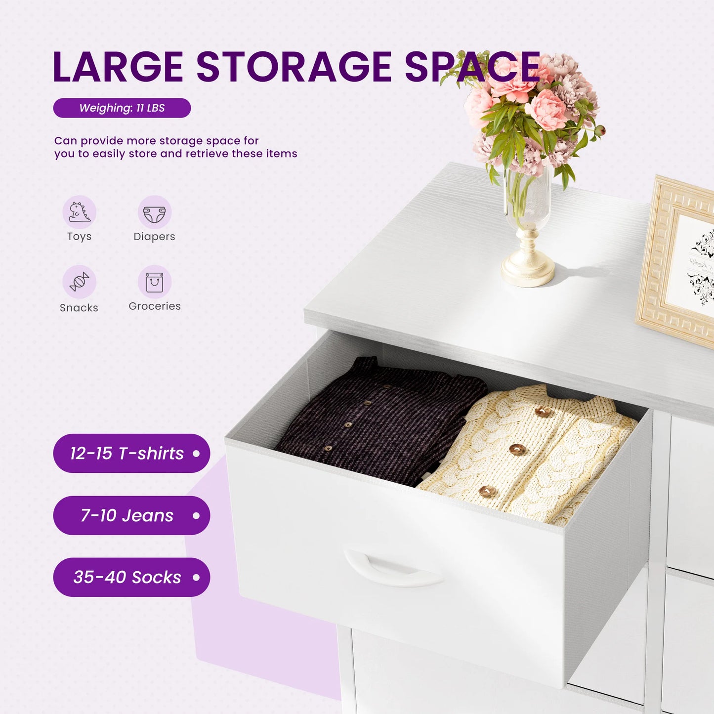 JHK Dresser Wardrobe For Kids With 8 Fabric Drawers Metal Frame